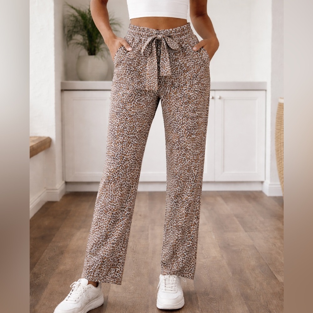 Banana Republic Slim Straight Tencel Leopard Print Pants